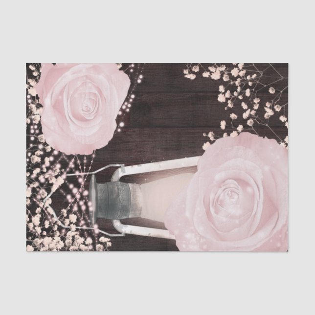 Papier Mousseline Lanterne Rustic Glow Roses rose poudré bébé (Recto)