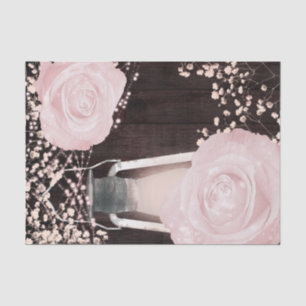 Papier Mousseline Lanterne Rustique Lumineuse Roses Rose Clair Baby