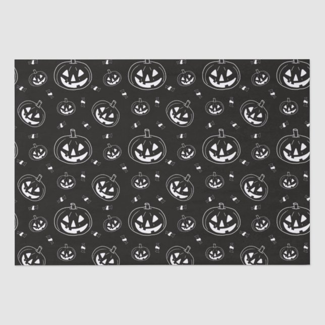 Papier Mousseline Lanternes Jack-O' noir et blanc Halloween noir (Recto)