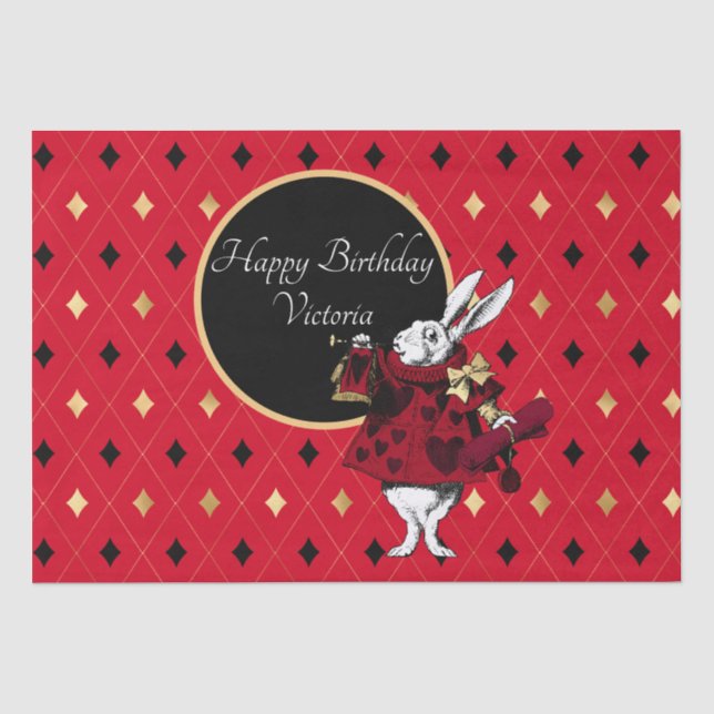 Papier Mousseline Lapin blanc à l'anniversaire rouge (Recto)