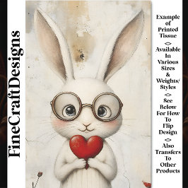 Papier Mousseline Lapin blanc, lunettes et un coeur rouge BY3 Découp