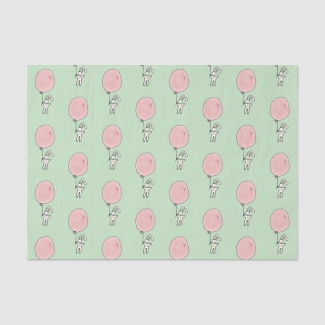 Papier Mousseline Lapin Blanc tenant un ballon rose (Recto)