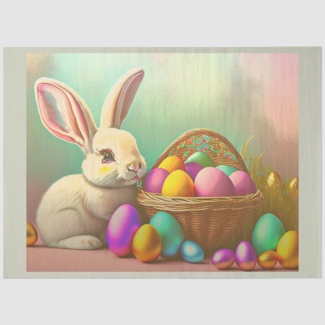 Papier Mousseline Lapin De Pâques Avec Collection De Paniers (Recto)