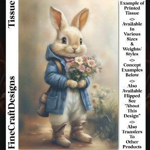 Papier Mousseline Lapin de Pâques habillé mignon, Fleurs CW5R Découp