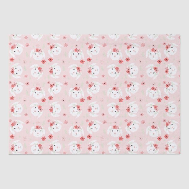 Papier Mousseline Lapin Fleur Couronne rose (Recto)