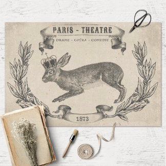 Papier Mousseline Lapin français vintage avec découpage Couronne