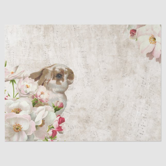 Papier Mousseline Lapin Lapin Rose Fleur Musique Découpage Pâques (Recto)