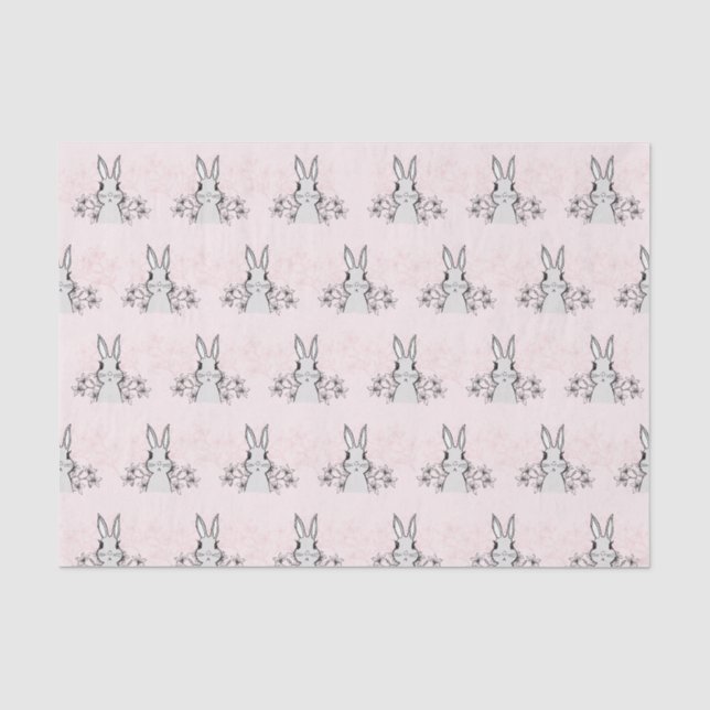 Papier Mousseline Lapin rose clair Pâques Floral (Recto)