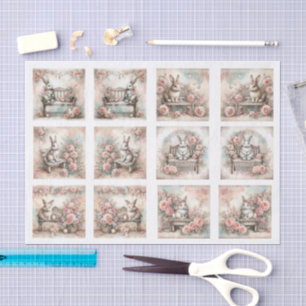 Papier Mousseline Lapins de Pâques pastel pour coquilles Decoupage