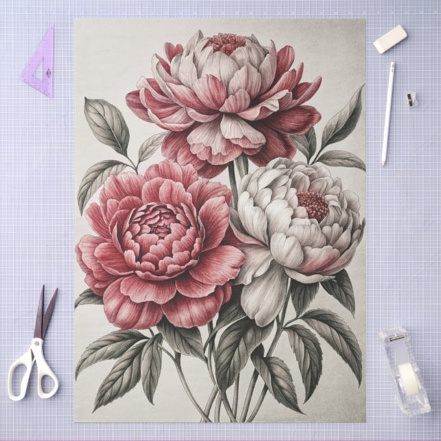 Papier Mousseline Large Elegant Peonies Furniture Decoupage (Artisanat)