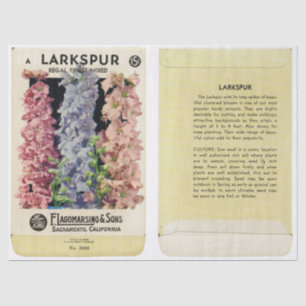 Papier Mousseline Larkspur et instructions vintage Seed Packet