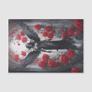 Papier Mousseline Larmes, Divinité et Roses rouges de l'Ange foncé