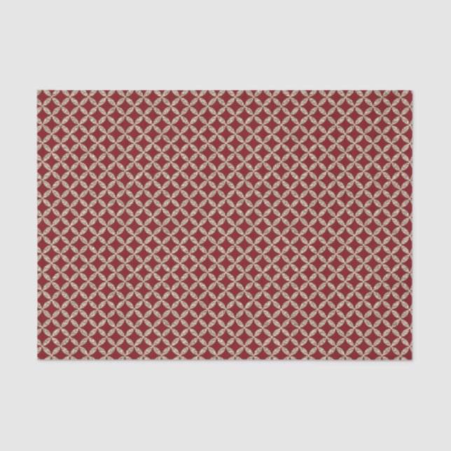 Papier Mousseline Lattice Parties scintillant or sur rouge (Recto)
