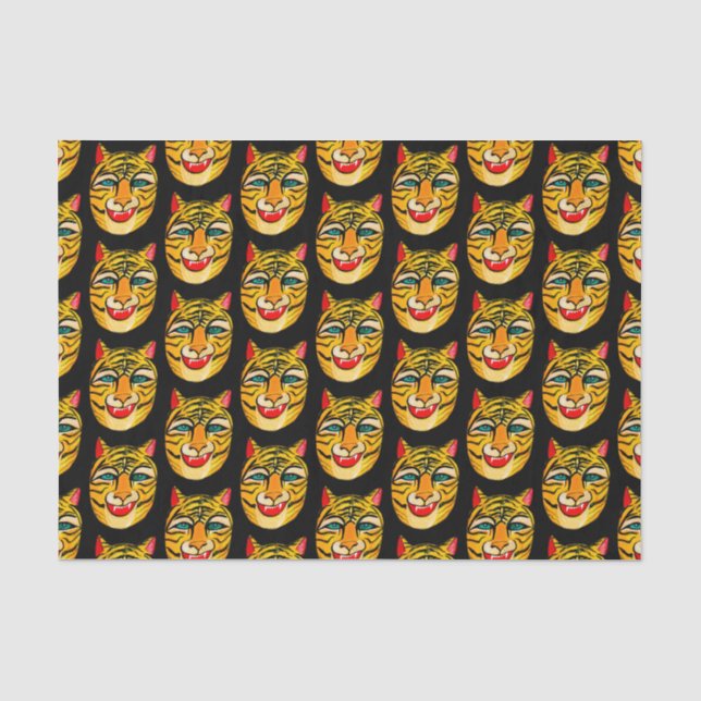 Papier Mousseline Laugher Tiger Aquarelle Motif Tissu Papier (Recto)