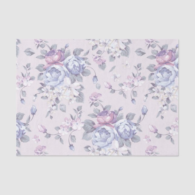 Papier Mousseline lavande, bleu, roses, pays, minable, chic, (Recto)