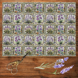 Papier Mousseline Lavande vintage Fleurs violettes Mosaïque botaniqu