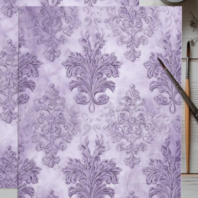 Papier Mousseline Lavender Baroque Scroll  (Purple Lavender Baroque Tissue Paper)