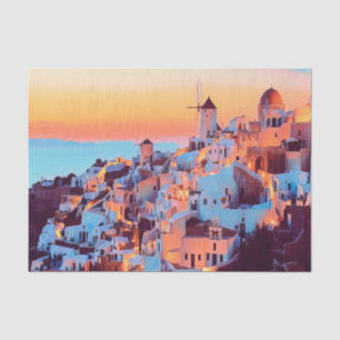 Papier Mousseline ldp SANTORINI - panorama - par nuit -