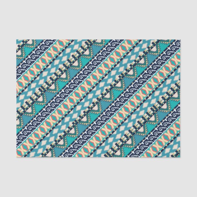 Papier Mousseline Le bleu ondule le motif tribal de tons de la terre (Recto)