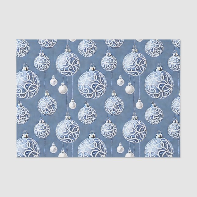 Papier Mousseline Le Blue & Silver Christmas Bulb Series Design 15 (Recto)