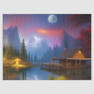 Papier Mousseline Le Cabine de la pêche dans l'anse sous la lune