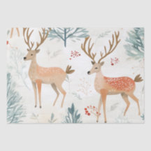 Le Cerf D'Aquarelle En Forêt D'Hiver Noël