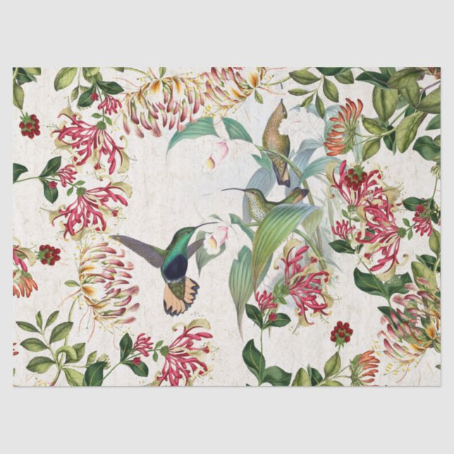 Papier Mousseline Le chèvrefeuille d'oiseaux de colibri fleurit le (Recto)