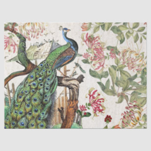 Papier Mousseline Le chèvrefeuille d'oiseaux de paon fleurit le