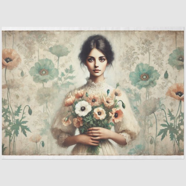 Papier Mousseline Le Femme Vieux Monde Floral (Recto)
