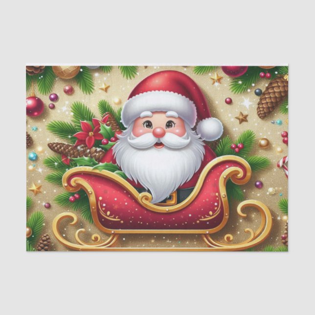 Papier Mousseline Le Père Noël Festif à Sleigh (Recto)