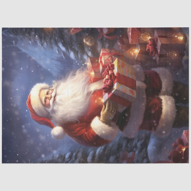 Papier Mousseline Le Père Noël géant tenant le cadeau de Noël (Recto)