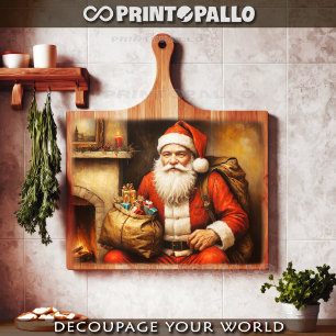 Papier Mousseline Le Père Noël près d'une cheminée à Noël