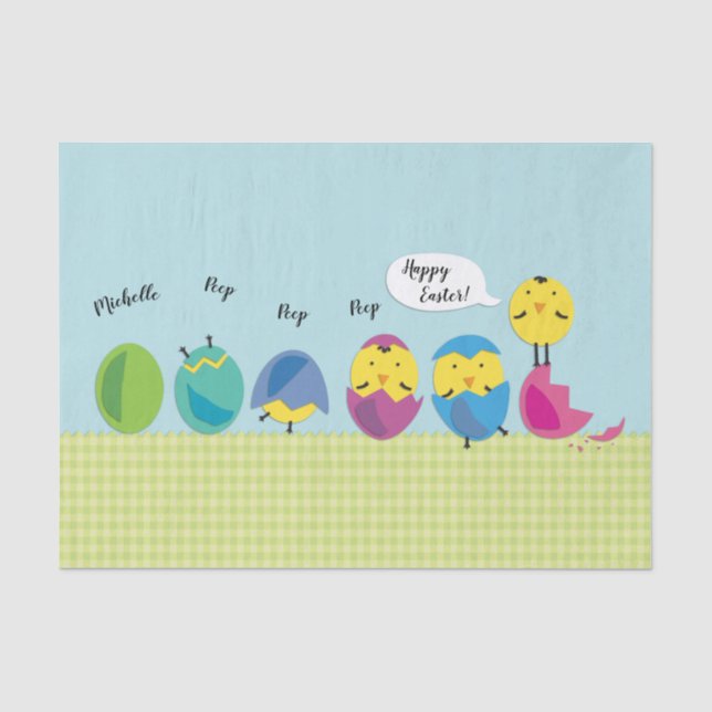 Papier Mousseline Le poussin heureux de Pâques ajoutent le nom (Recto)