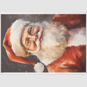 Papier Mousseline Le traditionnel rétro Père Noël souriant casquette