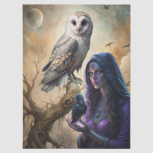 Papier Mousseline Lecteur de Tarot de Fantaisie Gothique Hibou Blanc