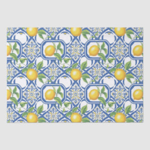 Papier Mousseline Lemon Azulejo Motif carreaux