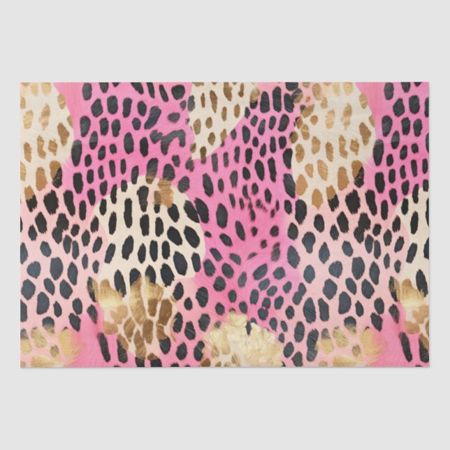 Papier Mousseline Leopard doré à crème rose (Recto)