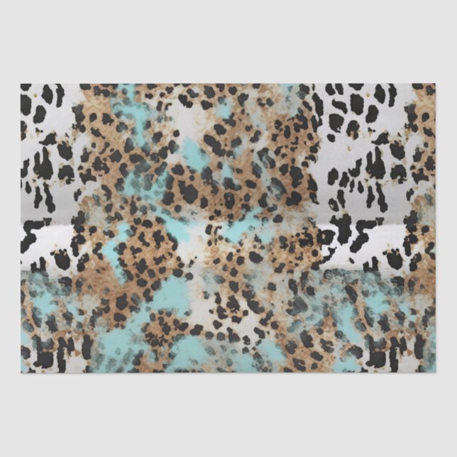 Papier Mousseline Léopard noir bleu turquoise (Recto)