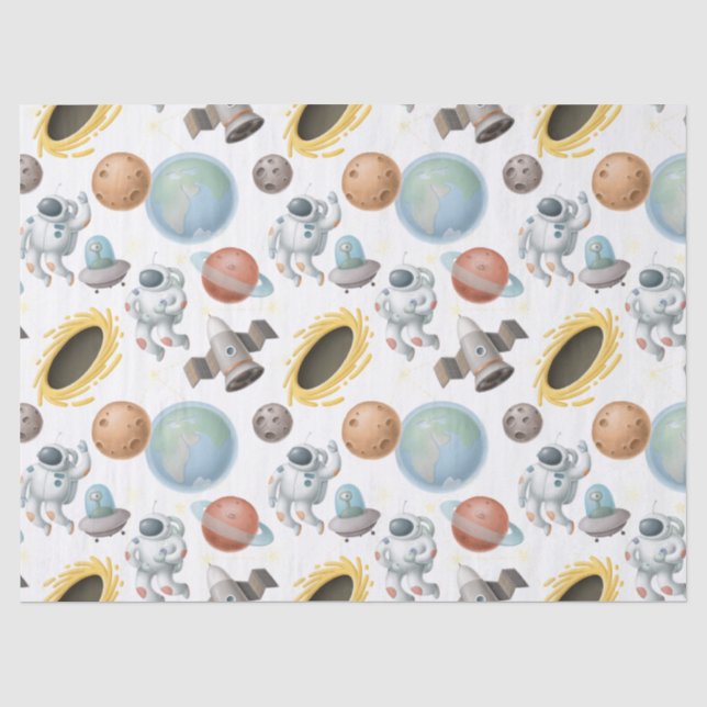 Papier Mousseline Les astronautes, les roquettes et les planètes sur (Recto)