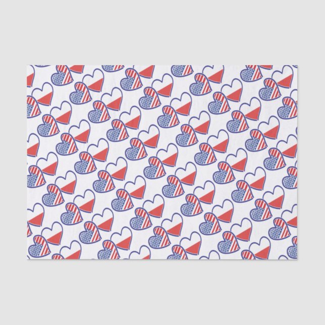 PAPIER MOUSSELINE LES COEURS-DRAPEAUX ÉTATS-UNIS-POLONAIS (Recto)