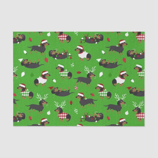 Papier Mousseline Les Dachshunts de Noël verts (Recto)