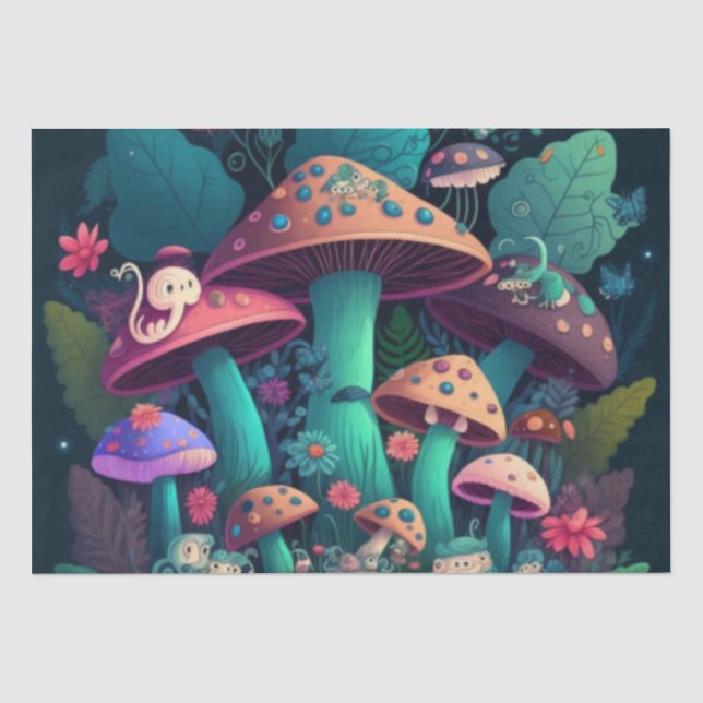 Papier Mousseline Les elfes de champignons dans le champ (Recto)