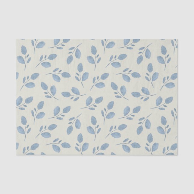 Papier Mousseline Les Feuilles bleus poussiéreux sur papier de tissu (Recto)