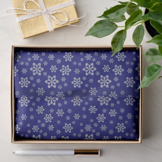 Papier Mousseline Les flocons de neige sur Blue Elegant (Cadeau)