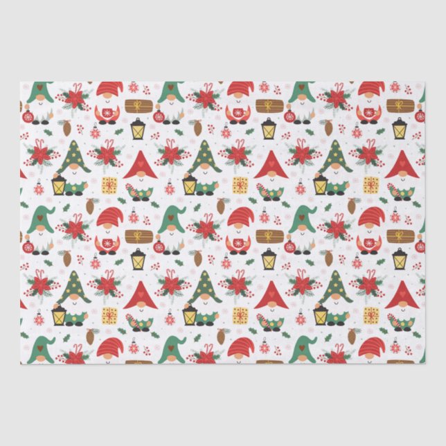 Papier Mousseline Les Gnomes Rouge Et Vert Pour Noël (Recto)