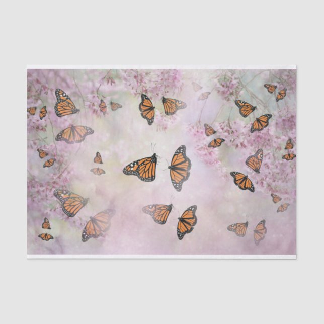 Papier Mousseline Les papillons Monarques fleurissent (Recto)