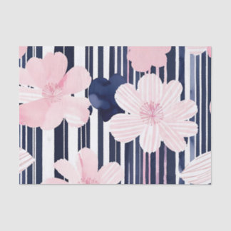 Papier Mousseline Les rayures florales modernes rose et marine