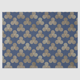 Papier Mousseline Les Spirales de Triskele Celte en or sur Navy Blue