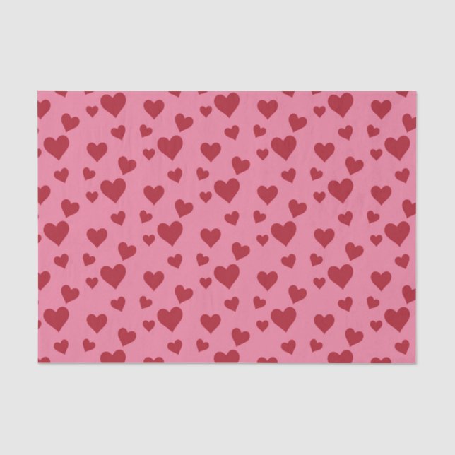 Papier Mousseline Les Valentines roses et rouges aiment les coeurs D (Recto)