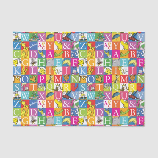Papier Mousseline Lettre en bloc colorée ABC du Dr Seuss Motif (Recto)